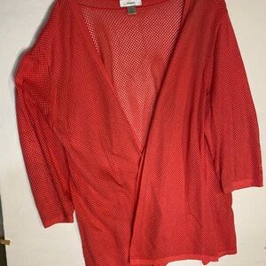 CJ Banks Bright Red Mesh Cardigan